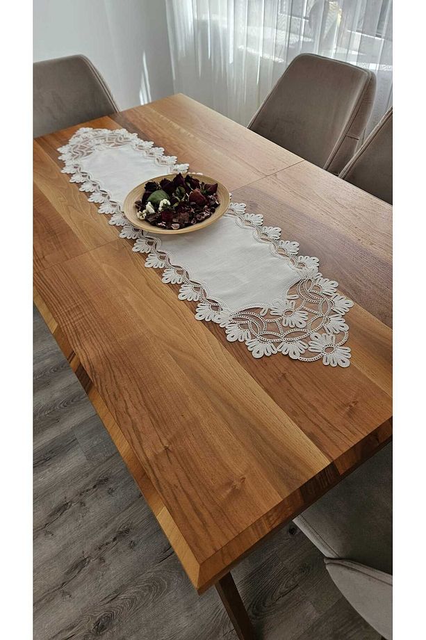 Lüks Fransız Dantelli Kadife Runner - 3