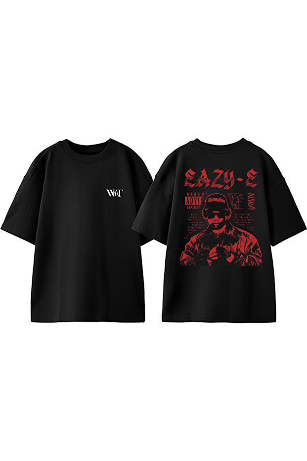 Eazy E Red Design Back Printed Cotton Black Oversize T-Shirt