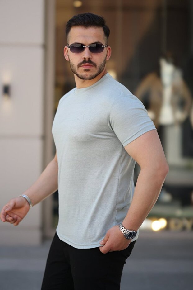 تي شيرت جاكار قصير الأكمام للرجال