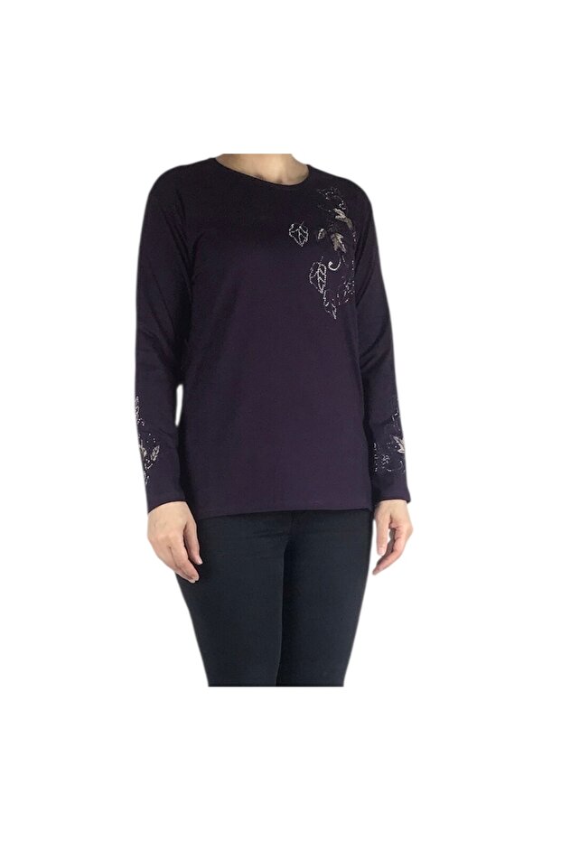 Women's Bluz with Front and Sleeves with Stitches and Stones