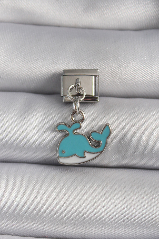 316L Steel Silver Color Swaying Blue Whale Model Nomination Charm Tj-Bc1106