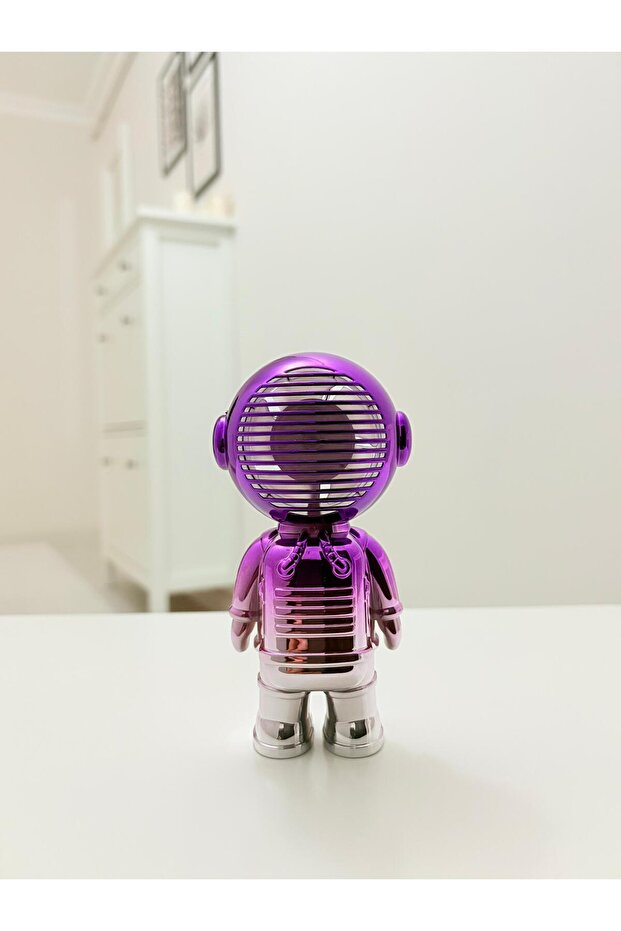 2 Kademeli Astronot Görünümlü Elde ve Masada Kullanılabilir Şarjlı Mor Mini Fan - 2
