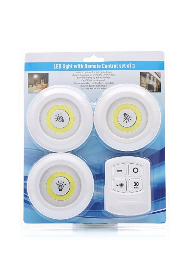 مصباح LED سحذاء لاسلكي يعمل بالبطارية مع لاصق – 3 قطع مع جهاز تحكم عن بعد - 313040