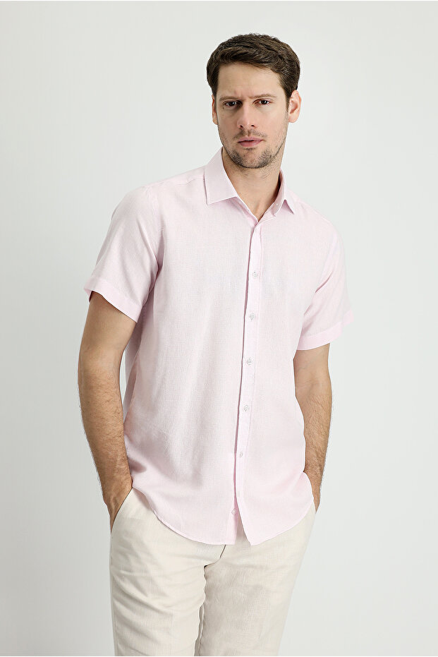 Short Sleeve Regular Fit Sports Cotton Linen Blended Shirt