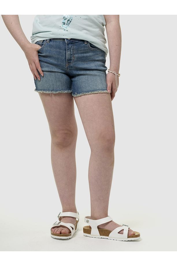 Kız Çocuk Mavi Mid Rise Midi Denim Şort - 1