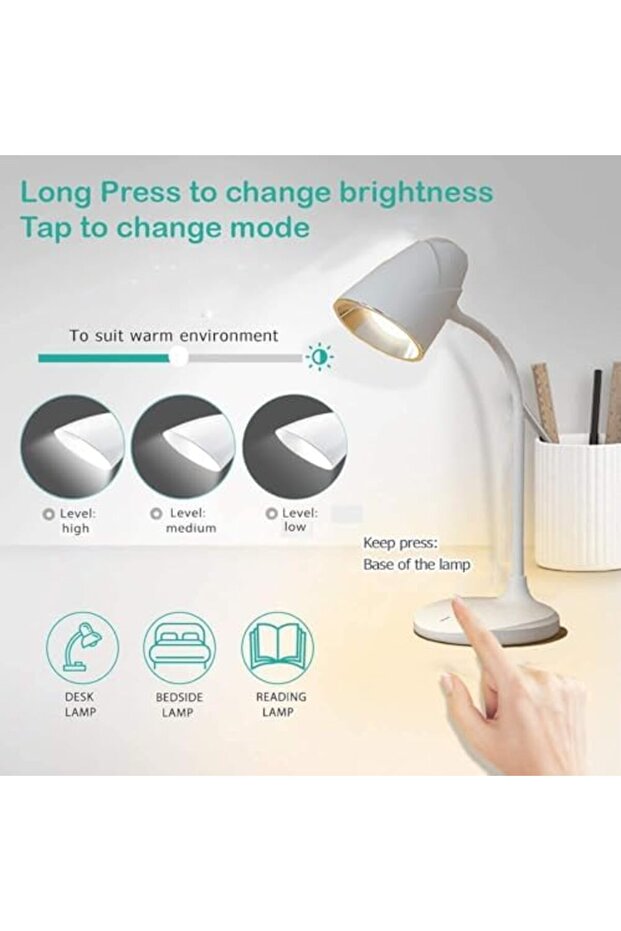 Led Reading Lamp With Touch Control, 16 Smd Leds, 3 Brightness Modes, Usb Rechargeable Desk Light, F - 5