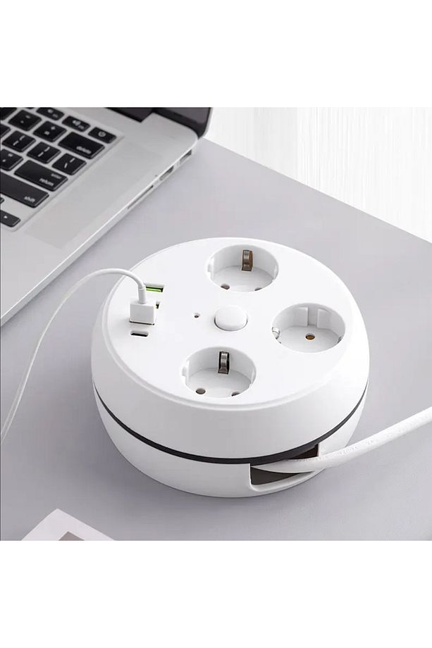 VEA 7 in 1 , Akım Korumalı Grup Priz, 3'LÜ, Anahtarlı, 3 Usb, 1 Type-c, 1.5 Metre Kablolu, Makaralı - 5