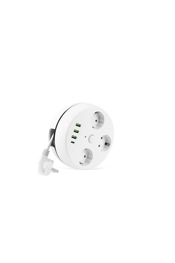 VEA 7 in 1 , Akım Korumalı Grup Priz, 3'LÜ, Anahtarlı, 3 Usb, 1 Type-c, 1.5 Metre Kablolu, Makaralı - 1