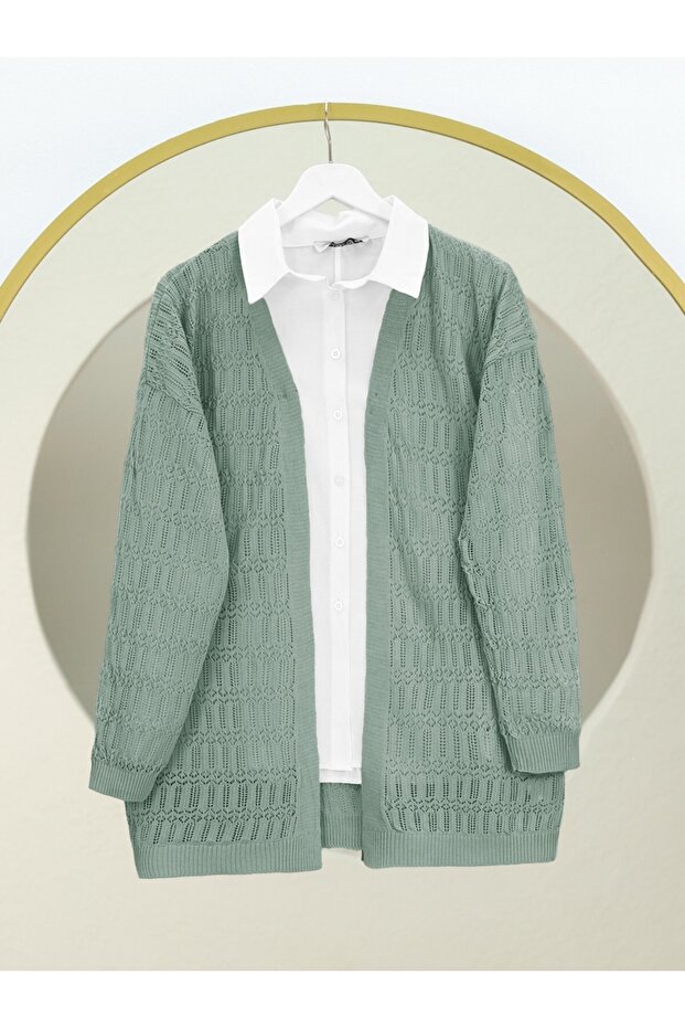 Openwork Patterned Spring Cardigan -Mint - 1