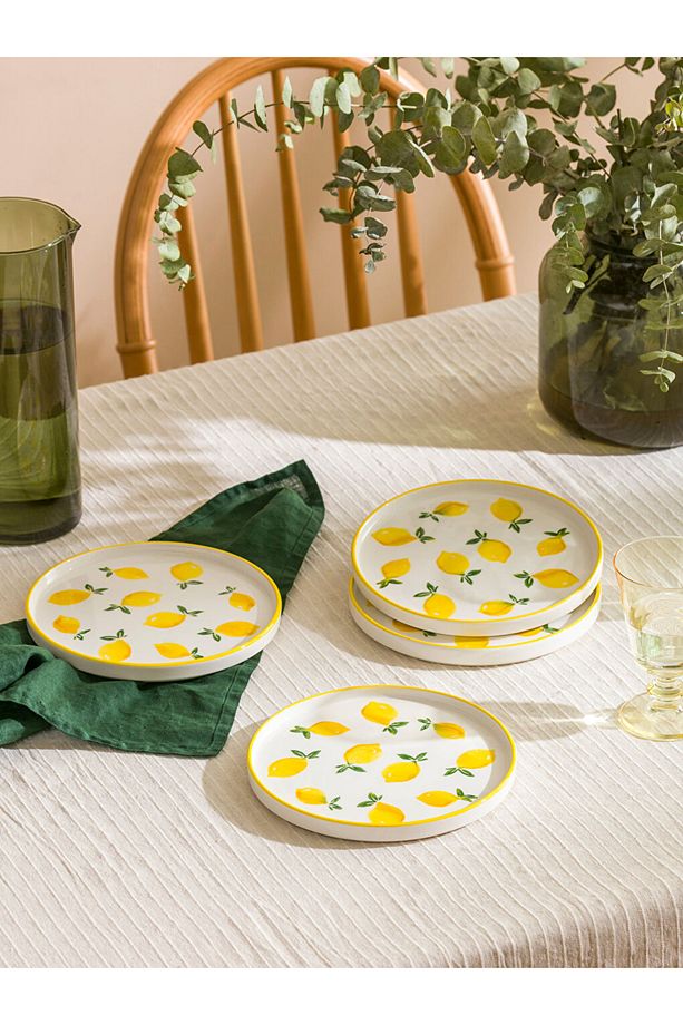 Sari Limon Baskılı Seramik Tabak Seti 4'lü 20 cm - 5