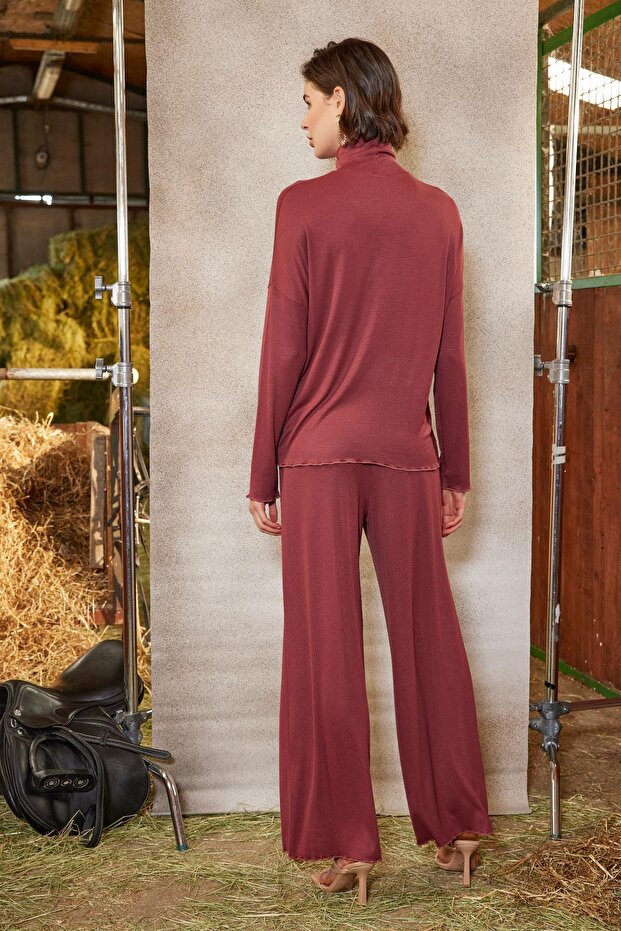 Turtleneck Stripe Patterned Bottom Top Set - 6