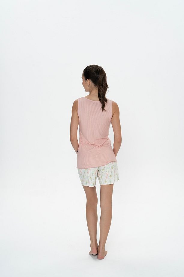 U.S. Polo Assn. Kadın Somon Palmiye Desen Şort-Atlet Pijama Takımı - SREIA20T08J0Z - 4