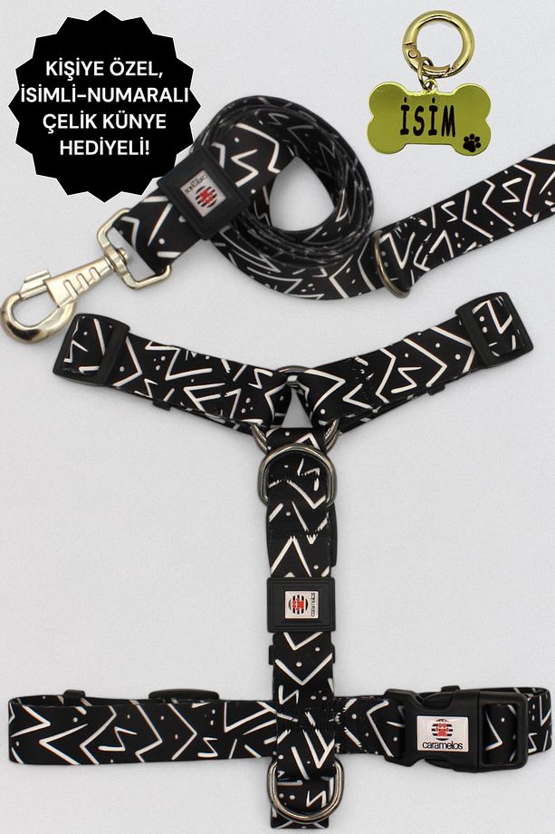 KÖPEK TASMA SETİ KİŞİYE ÖZEL İSİMLİ TASMA, H TİPİ TASMA ,GÖVDE+GEZDİRME TASMASI, KÖPEK KÜNYE - 1