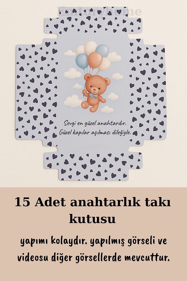 Askılı Anahtar Mavi Ayıcık Kutu | 15 Adet Anahtarlık Kutusu - Hediye Kutusu - Bujiteri Kutusu - 1