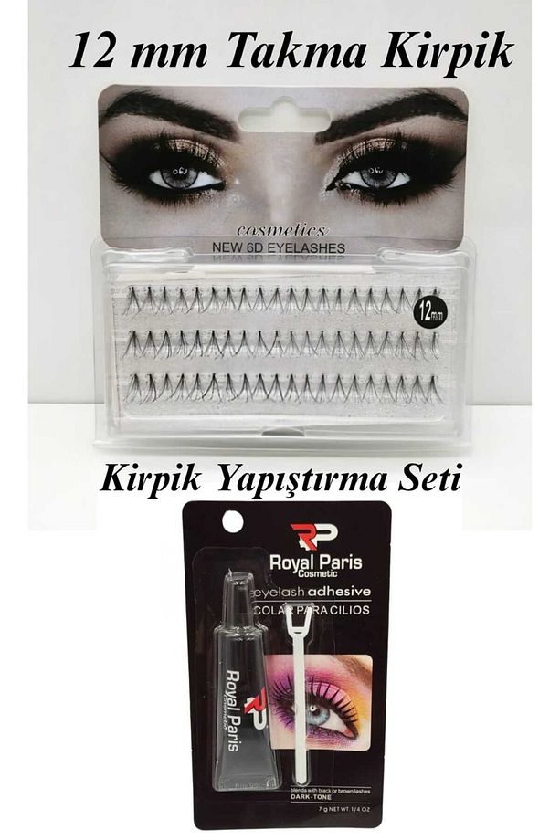 2 li Set Tekli Takma Kirpik Demet Takma Kirpik Gerçek Kıl 12 Mm + 1 Adet Takma Kirpik Yapıştırıcısı - 1