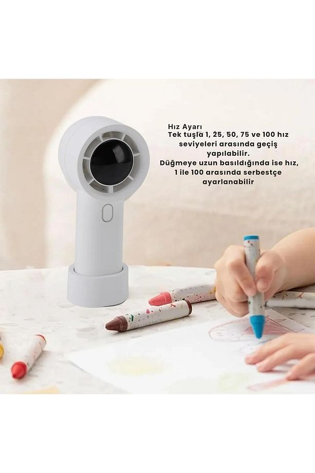 Dijital Ekranlı Mini Vantilatör - 100 Kademeli Sessiz USB Şarjlı El Fanı - 2