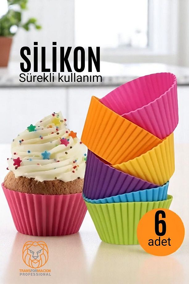 Silikon Muffin Kalıbı - Sürekli Kullanım Muffin Kek Kalıbı 6 ADET 721702 - 1