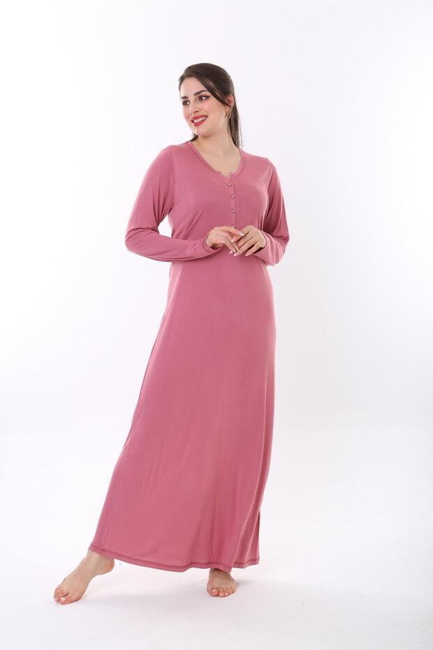 Kadın Bambu Uzun Ev Elbisesi Gecelik - 1