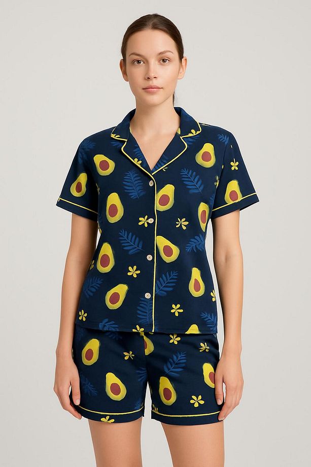 Avakado Desenli Şortlu Pijama Takımı - 1