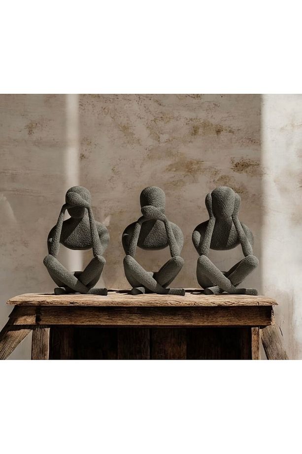 Görmedim Duymadım Bilmiyorum Figürlü Dekoratif Heykel | Modern Minimal Biblo | 3D LAB - 1