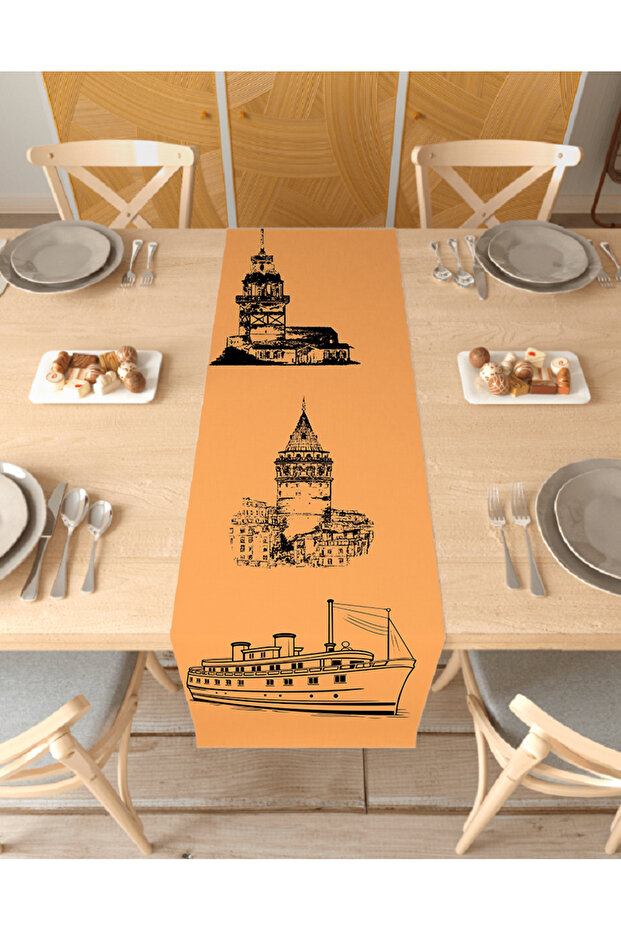 Istanbul Tower Bohemian Patterned Special Design Runner Digital Printed Decorative Tablecloth Home Decoration