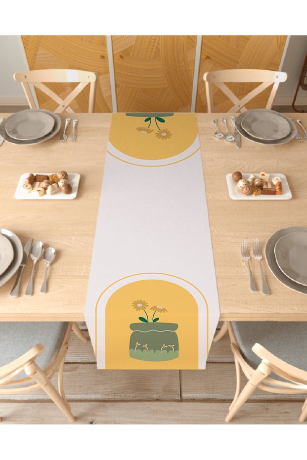 Vase Flower Bohemian Pattern Special Design Runner Printed Decorative Beige Tablecloth Modern Home Decoration