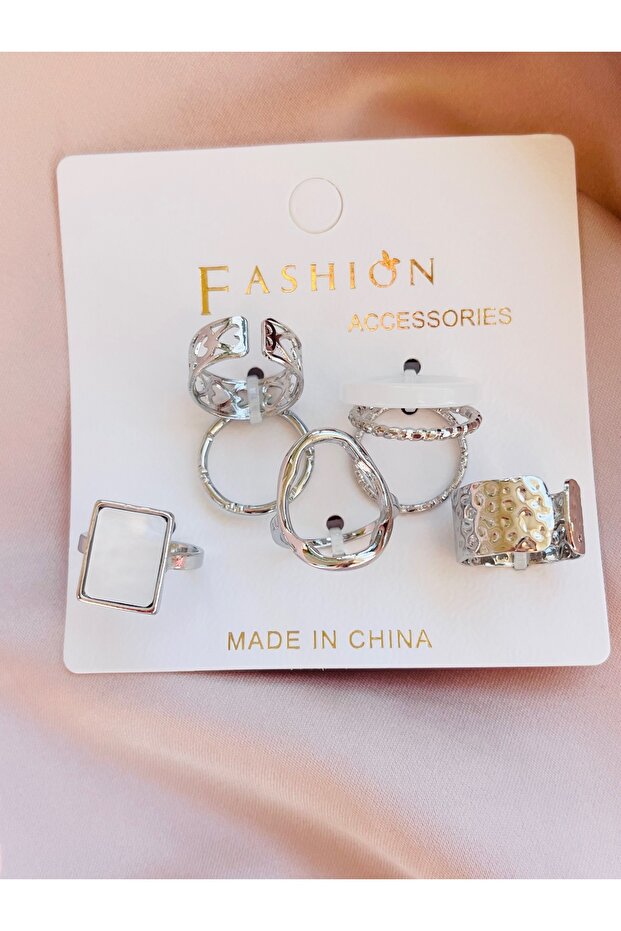 Silver Color Multi Adjustable Ring Set - 2