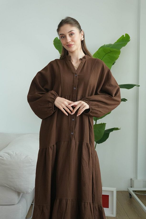 Müslin Oversize Uzun Elbise - 7