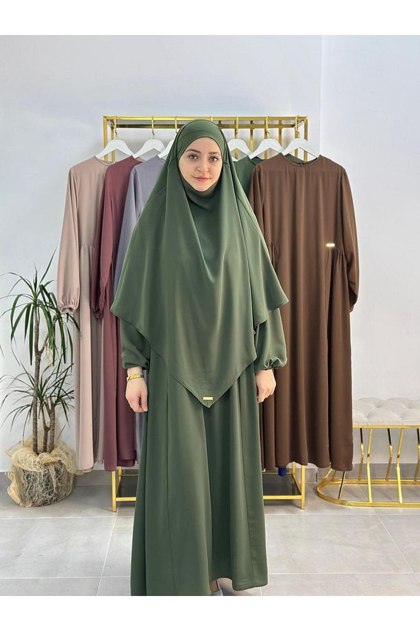 Ferace & Abaya Sufle Takım ,yandan Robalı Elbise .hac Ve Umre Için Uygundur Yeşil Renk - 4
