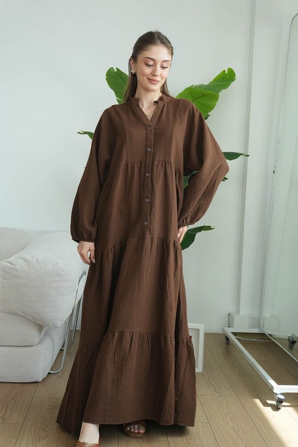 Müslin Oversize Uzun Elbise - 8