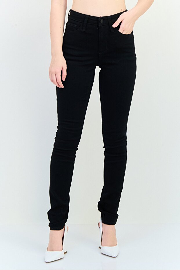 Women Skinny Fit High Rise Stretchable Long Inseam Jeans, Black