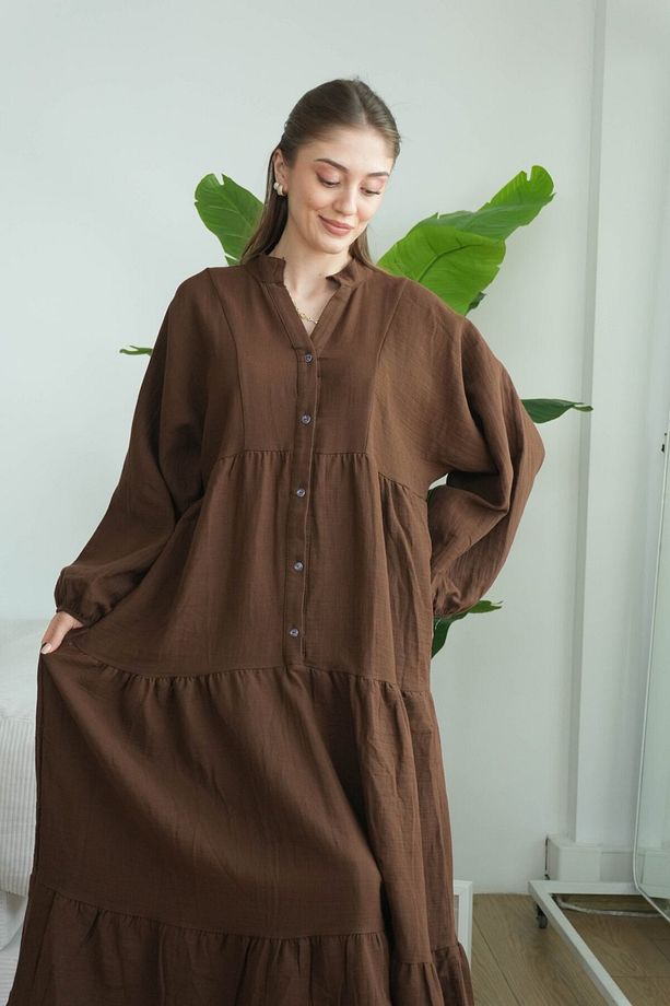 Müslin Oversize Uzun Elbise - 6