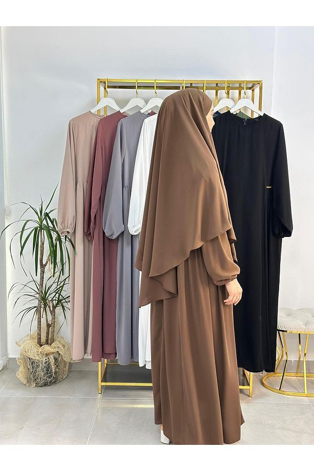 Ferace & Abaya Sufle Takım ,yandan Robalı Elbise .hac Ve Umre Için Uygundur Kahve Rengi - 7
