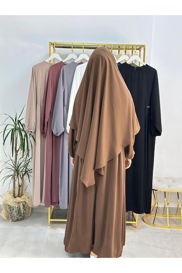 Ferace & Abaya Sufle Takım ,yandan Robalı Elbise .hac Ve Umre Için Uygundur Kahve Rengi - 6