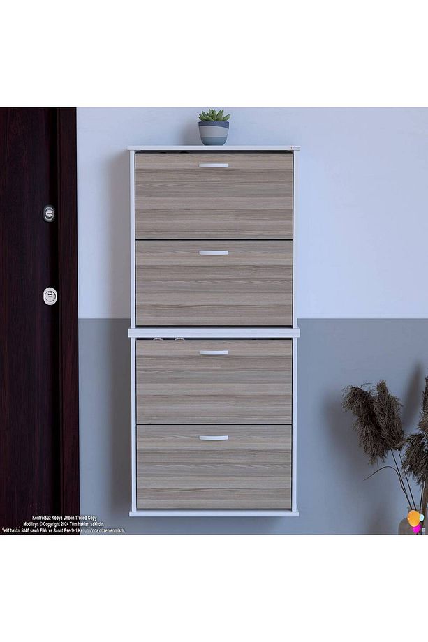 Umay' 2 Li Asma Antre Hol 72 X 148 X 25,5 Cm’ Lik 4 Düşer Kapak 8 Göz Bölmeli Ayakkabılık - 3