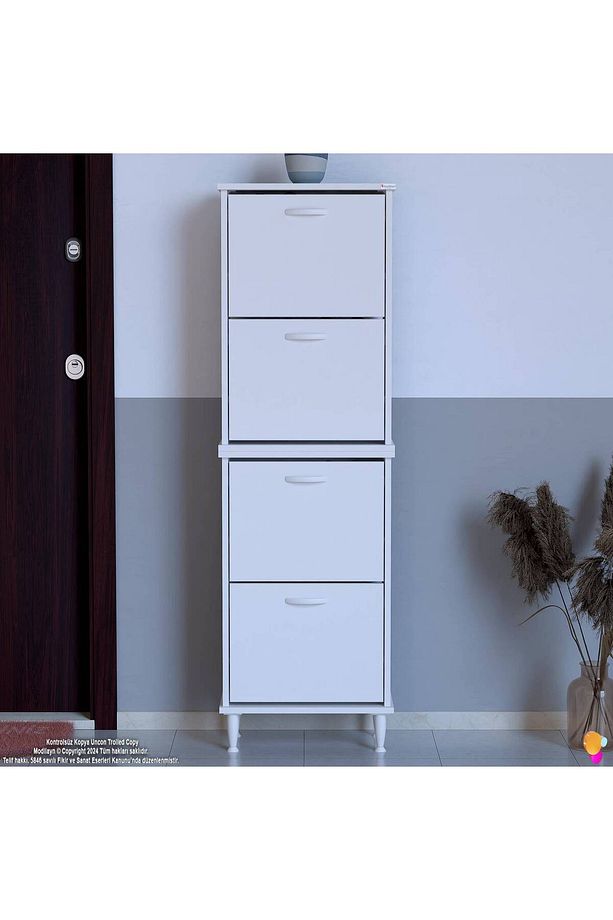 Umay' 2 Li Kapı Önü 52 X 160 X 25,5 Cm’ Lik 4 Düşer Kapak 8 Göz Bölmeli Ayakkabılık - 3