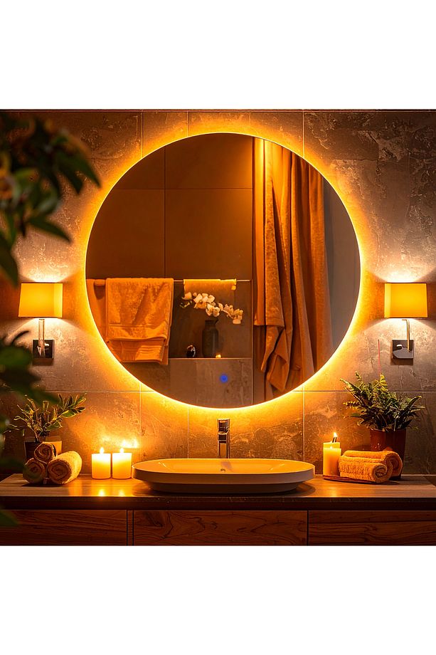 Swirl Amber Led'li Lazer Kumlamalı Lavabo & Banyo Aynası (Dokunmatik Sensörlü) - 2