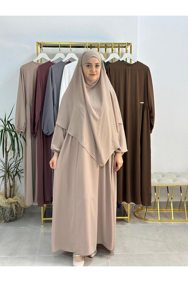 Ferace & Abaya Sufle Takım Yandan Robalı Elbise .hac Ve Umre Için Uygundur Taş Rengi - 4