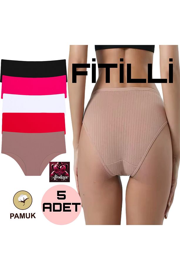 5’li Fitilli %100 Pamuk Yüksek Bel Slip (EXTRA ESNEK VE YUMUŞAK) - 1