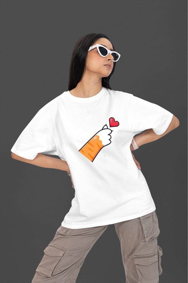 100% Cotton Girl/Woman -Korean Heart- Transfer Printed Round Neck Short Sleeve Tee