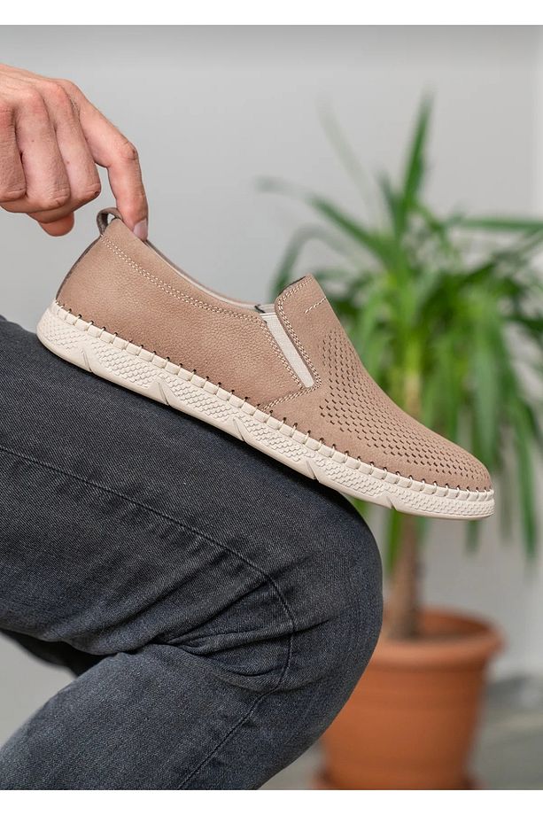 Erkek Hakiki Deri Ayakkabı, Günlük Ayakkabı, Yazlık Ayakkabı , Loafer Ayakkabı vizon - 5