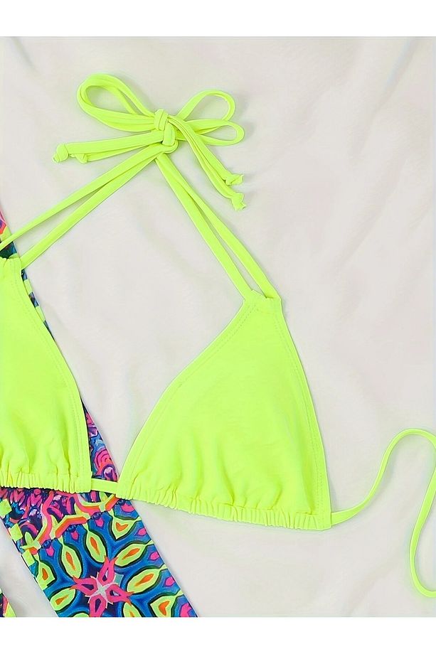 Renkli Sarı Etekli ve Üstlü 4'lü Bikini Takımı - 4