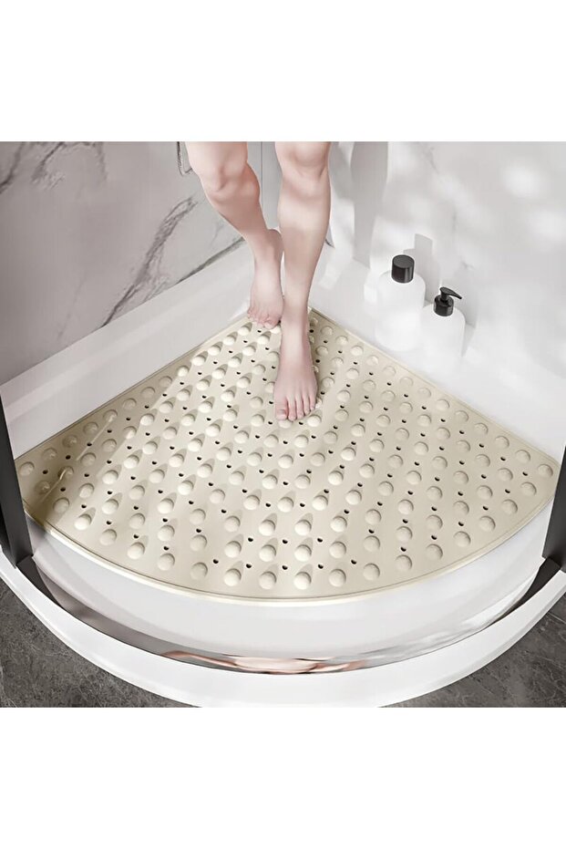 Bath Mat with Fan Corner Suction Cup and Drain Hole for Shower and Bathtub Latte 54X54 cm M-163