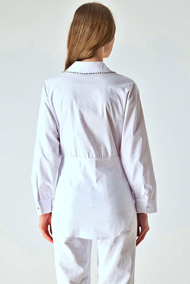 Taş baskılı poplin gömlek - 3