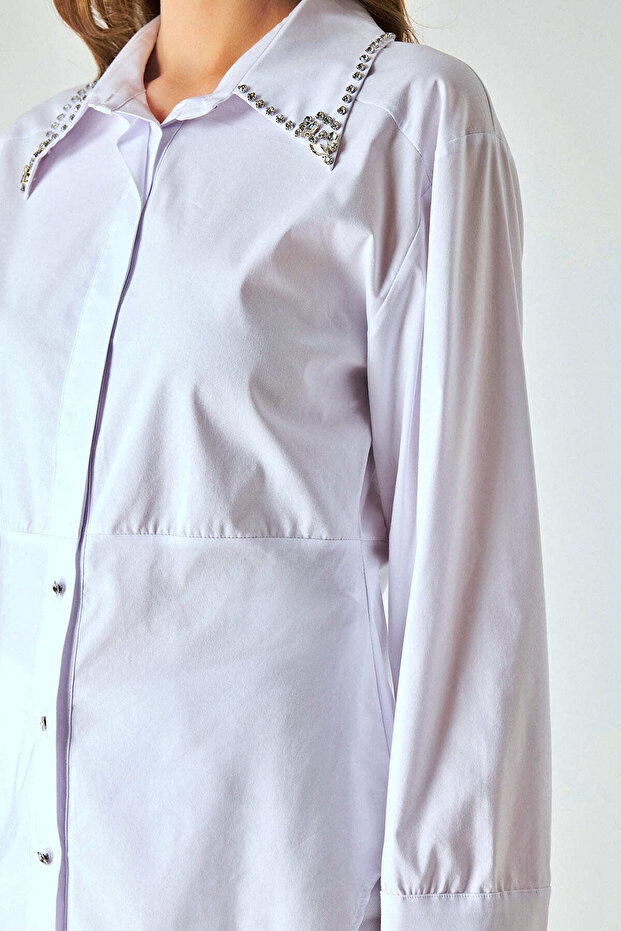 Taş baskılı poplin gömlek - 4