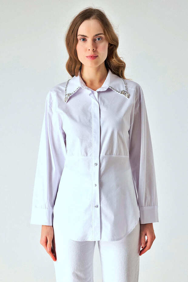 Taş baskılı poplin gömlek - 1