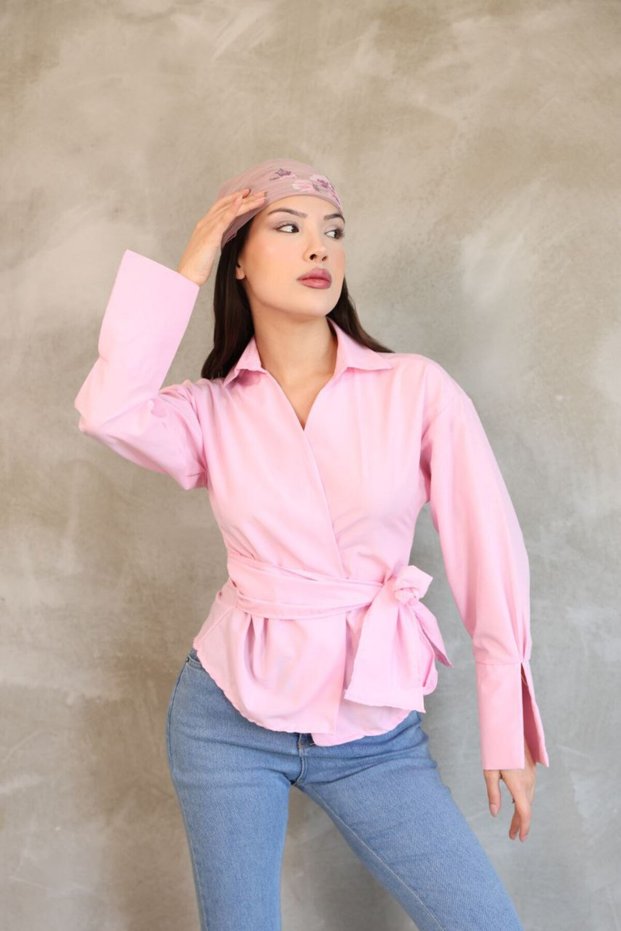 Women's New Product Long Sleeve Waist Tie Detailed Shirt