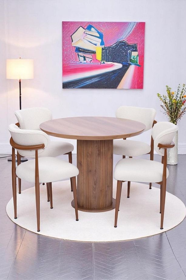 Bohem Polo Yuvarlak Lak Panel Mutfak Masa Takımı 100cm - 1