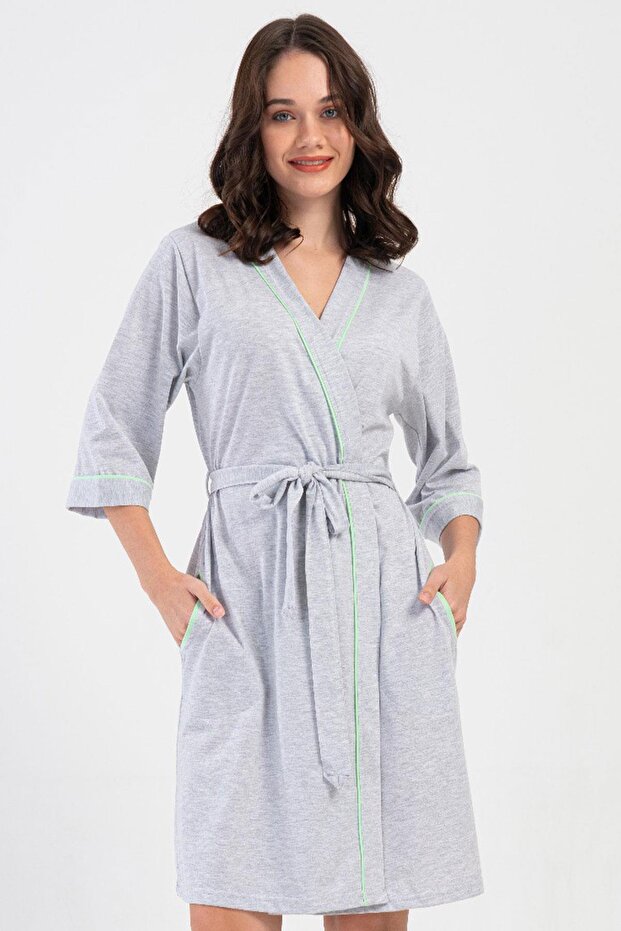 Women's Plus Size Capri Sleeve Green Dressing Gown C0T8N1O904