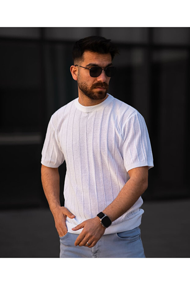 BİSİKLET YAKA FİTİLLİ TRİKO ÖRME TİŞÖRT - 2